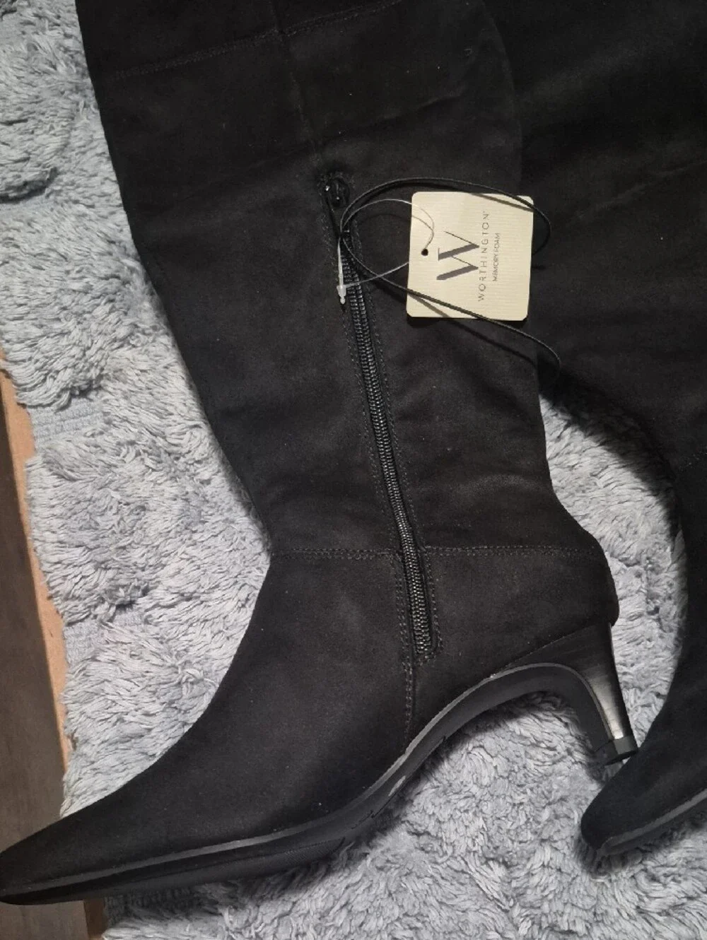 Worthington Black Over-the-Knee Faux Suede Boots with Kitten Heel